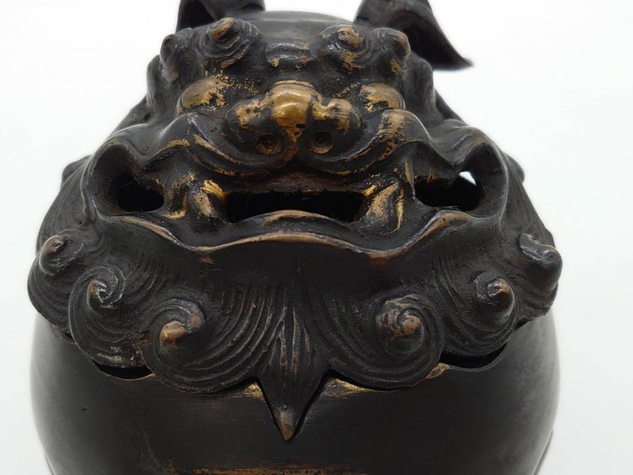 時代物　中国古玩　古銅　獅子　香炉(香爐、仏具、茶道具)(R-083078)
