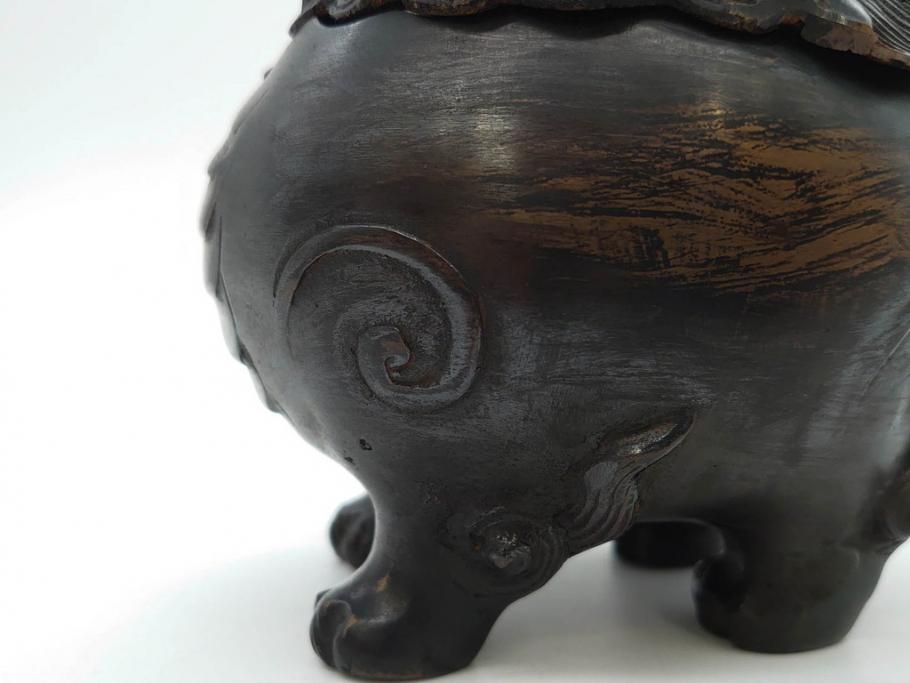 時代物　中国古玩　古銅　獅子　香炉(香爐、仏具、茶道具)(R-083078)