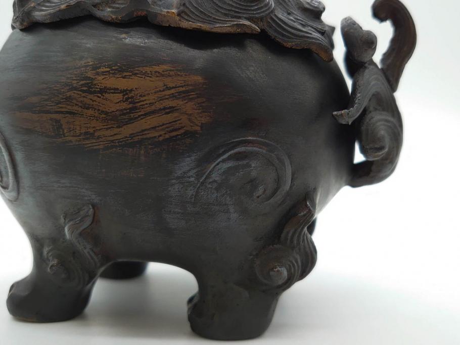 時代物　中国古玩　古銅　獅子　香炉(香爐、仏具、茶道具)(R-083078)