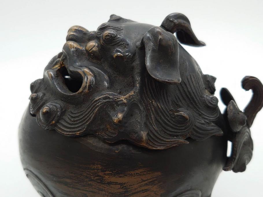 時代物　中国古玩　古銅　獅子　香炉(香爐、仏具、茶道具)(R-083078)
