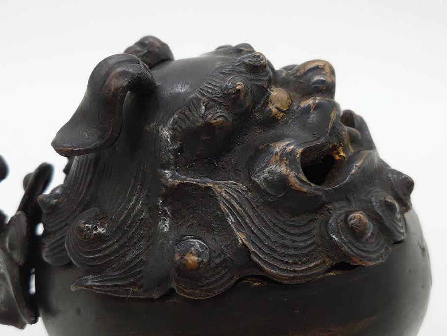 時代物　中国古玩　古銅　獅子　香炉(香爐、仏具、茶道具)(R-083078)