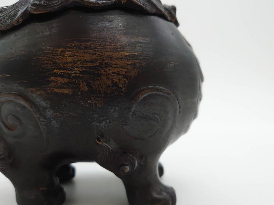 時代物　中国古玩　古銅　獅子　香炉(香爐、仏具、茶道具)(R-083078)