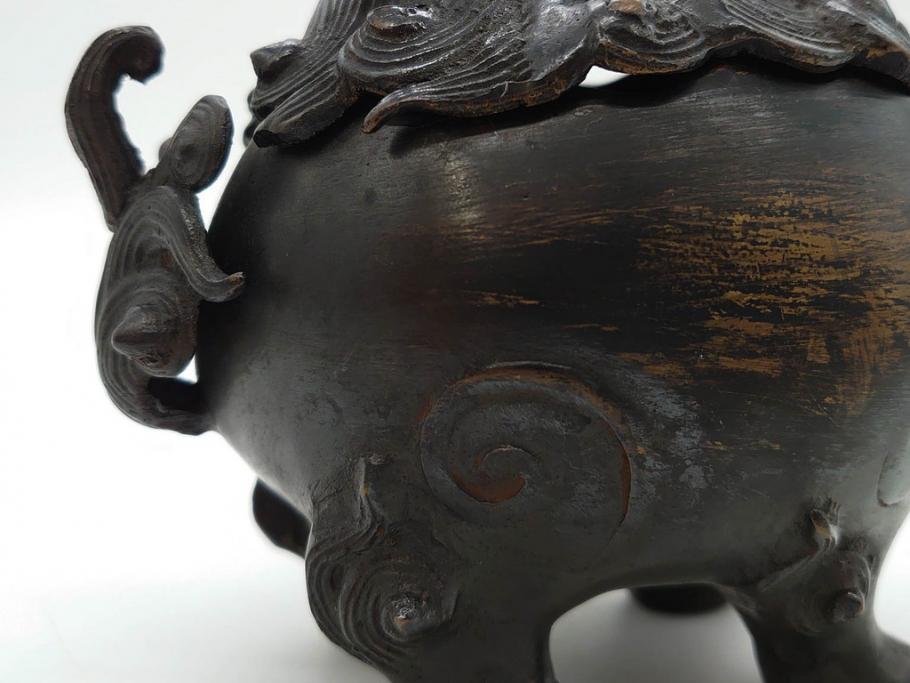 時代物　中国古玩　古銅　獅子　香炉(香爐、仏具、茶道具)(R-083078)