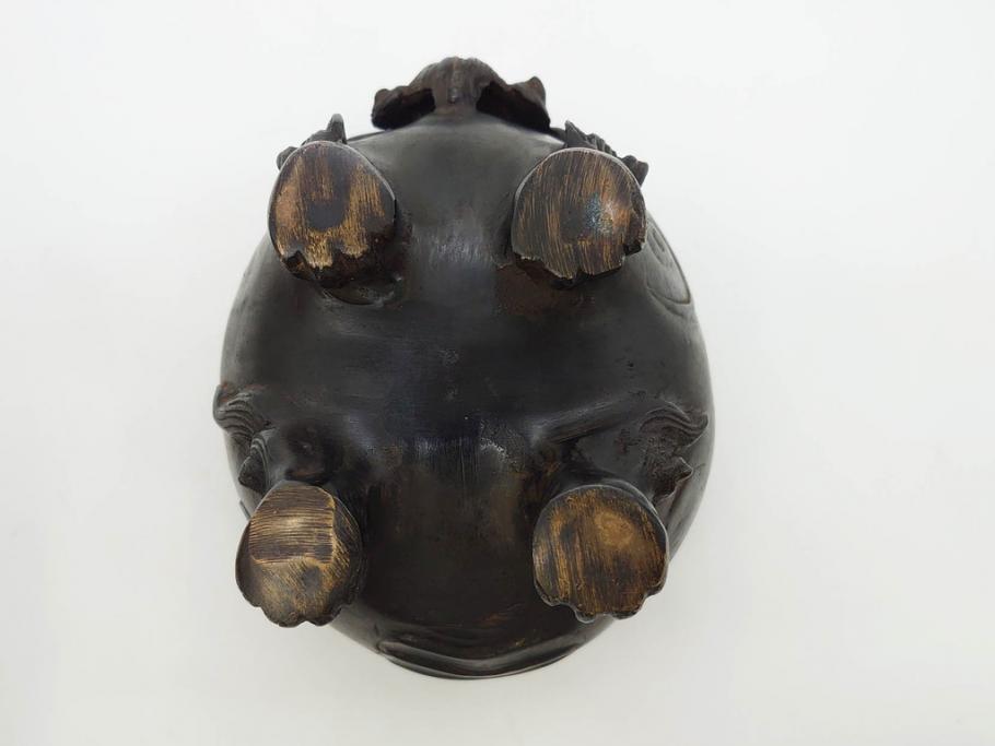 時代物　中国古玩　古銅　獅子　香炉(香爐、仏具、茶道具)(R-083078)