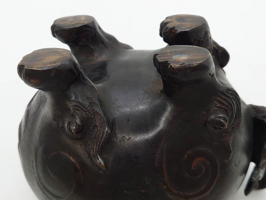 時代物　中国古玩　古銅　獅子　香炉(香爐、仏具、茶道具)(R-083078)