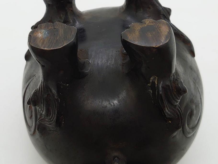 時代物　中国古玩　古銅　獅子　香炉(香爐、仏具、茶道具)(R-083078)