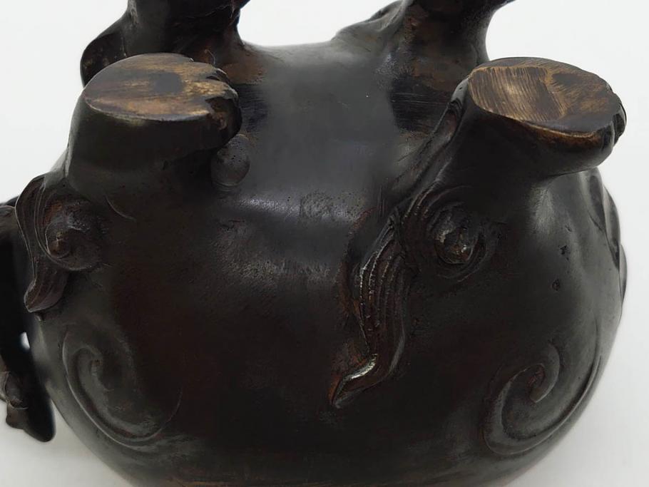 時代物　中国古玩　古銅　獅子　香炉(香爐、仏具、茶道具)(R-083078)