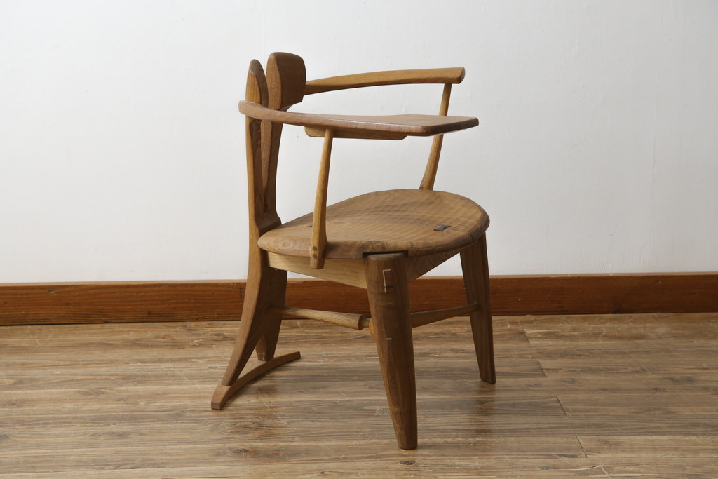 中古　美品　激レア　一点物!!　出展作品の可能性あり!!　木工作家　吉野崇裕　鉋跡仕上げ　美しい木目と力強い構造美が融合した唯一無二のアートチェア(ZEN チェア)(椅子、イス、アームチェア)(R-083151)