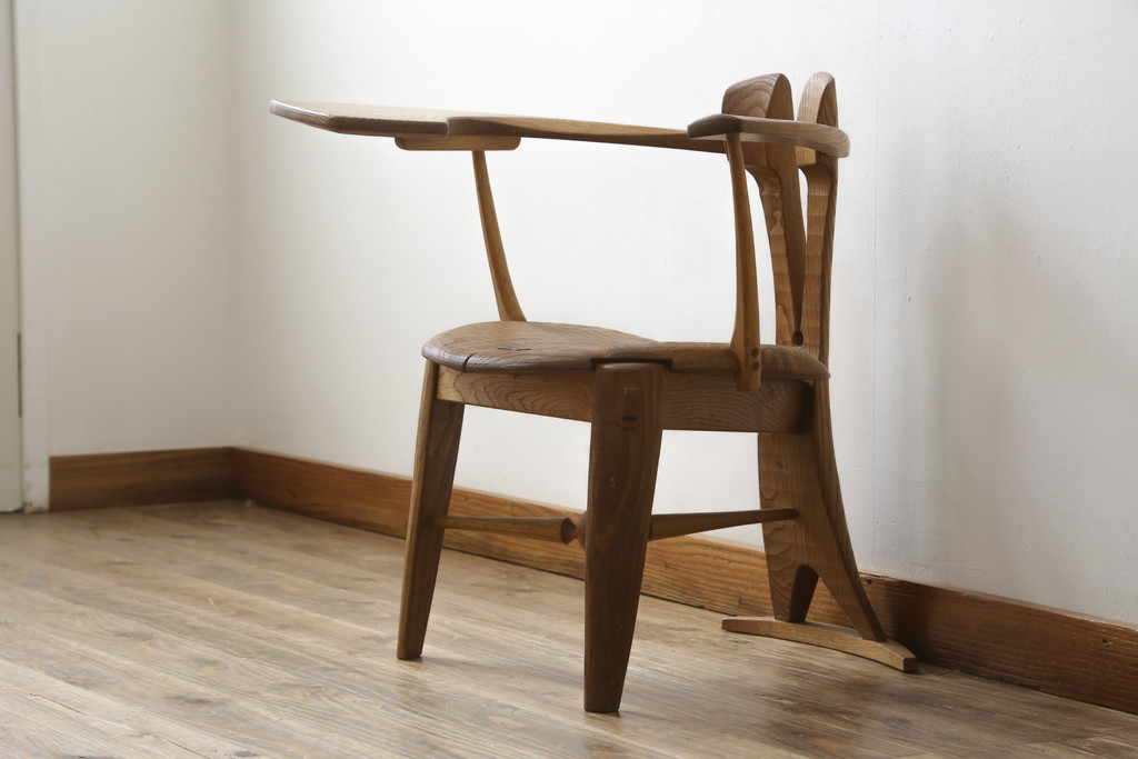 中古　美品　激レア　一点物!!　出展作品の可能性あり!!　木工作家　吉野崇裕　鉋跡仕上げ　美しい木目と力強い構造美が融合した唯一無二のアートチェア(ZEN チェア)(椅子、イス、アームチェア)(R-083151)