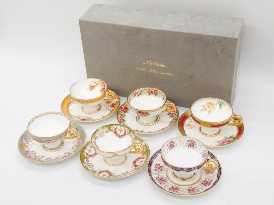 未使用品　ノリタケ　NORITAKE　100周年記念　オールドノリタケデザイン　華やかで美しいカップ&ソーサー6客セット(100th Anniversary、アソートコレクション、C&S、花、金彩、洋食器、外箱付き)(R-083081)