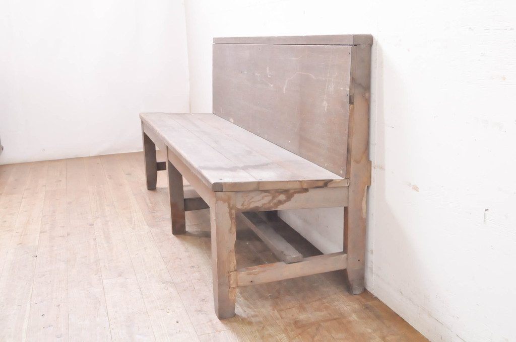 和製アンティーク レトロな佇まいが魅力の木製ベンチ(長椅子、長イス、板座チェア、2人掛け、3人掛け)(R-066866) ラフジュ工房