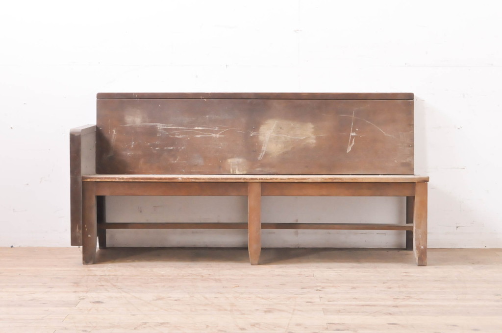 和製アンティーク レトロな佇まいが魅力の木製ベンチ(長椅子、長イス、板座チェア、2人掛け、3人掛け)(R-066868) ラフジュ工房
