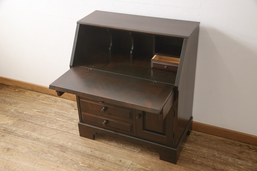 中古　北海道民芸家具　上質な作りが魅力のライティングビューロー(机、在宅ワーク、在宅用引き出し、ワークデスク)(定価約34万円)(R-057531)