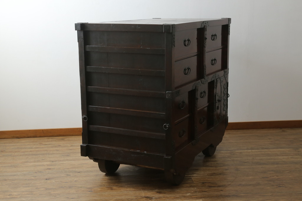 アンティーク家具　古民具　骨董　江戸明治期の三国車箪笥(R-059535)