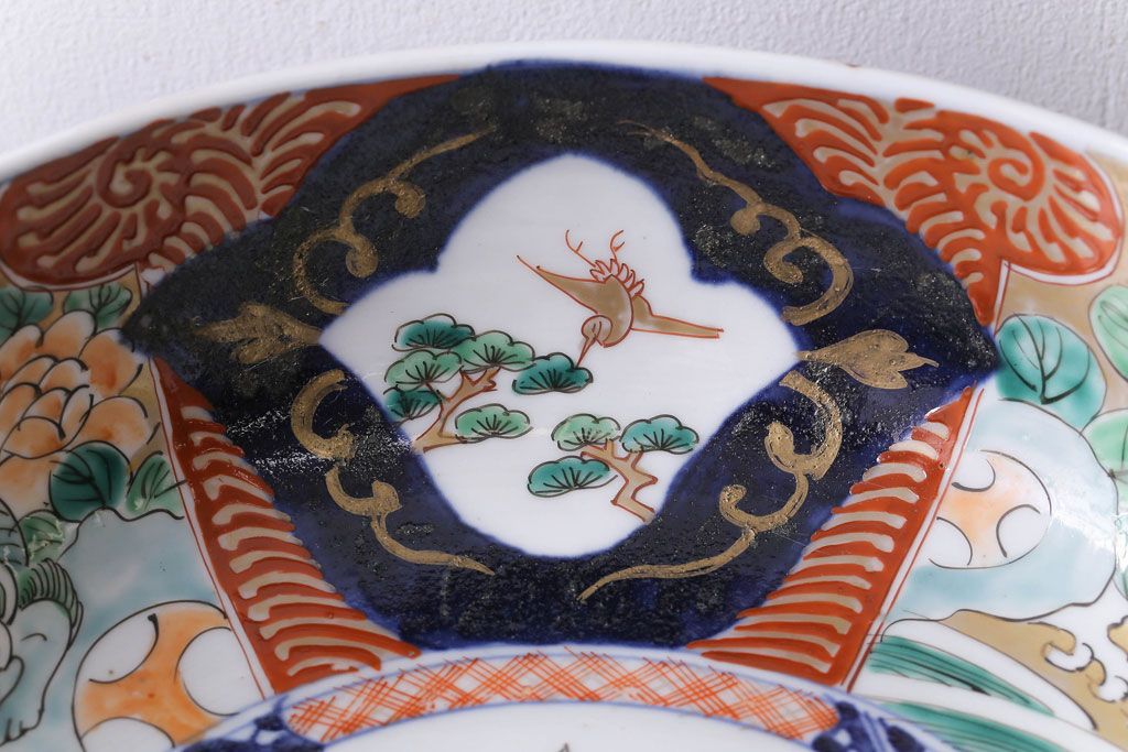 明治期　麒麟・獅子の図　色絵深鉢・大(深皿、和食器)