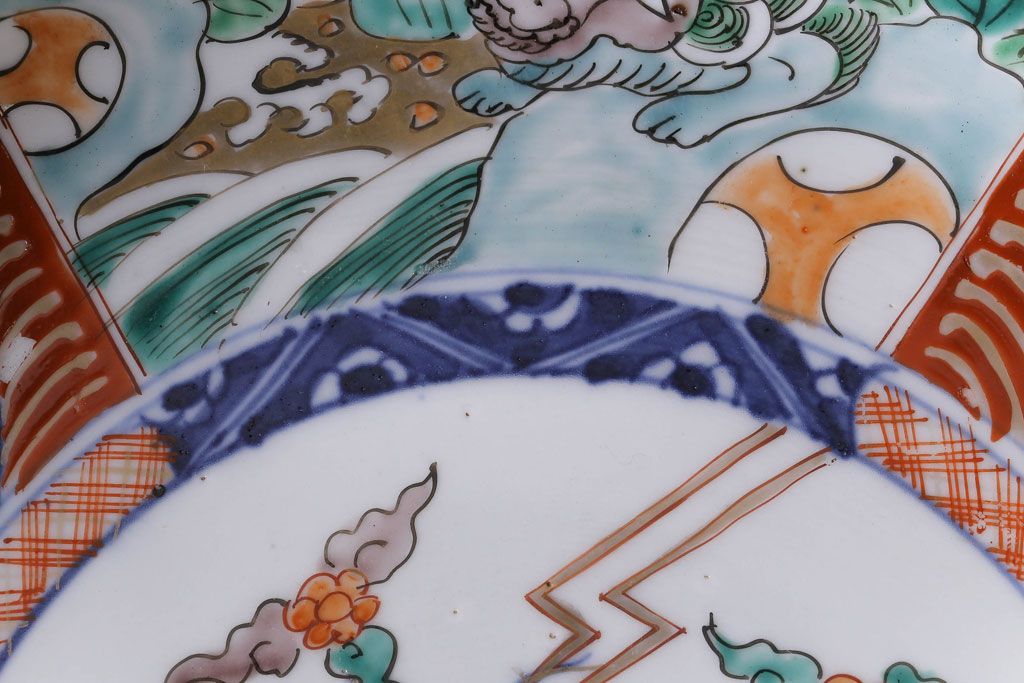 明治期　麒麟・獅子の図　色絵深鉢・大(深皿、和食器)