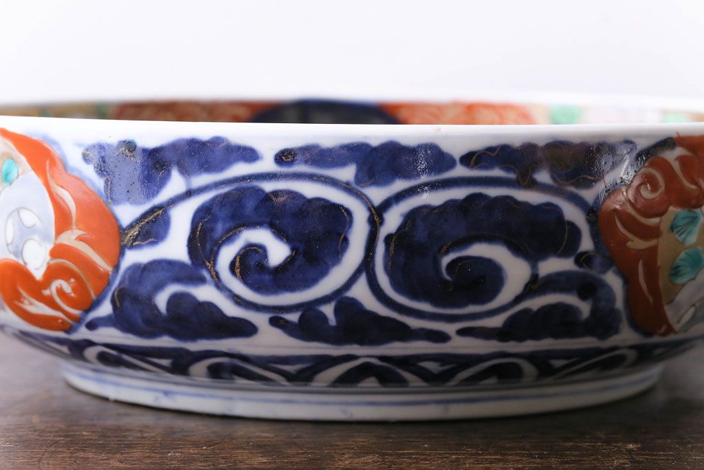 明治期　麒麟・獅子の図　色絵深鉢・大(深皿、和食器)
