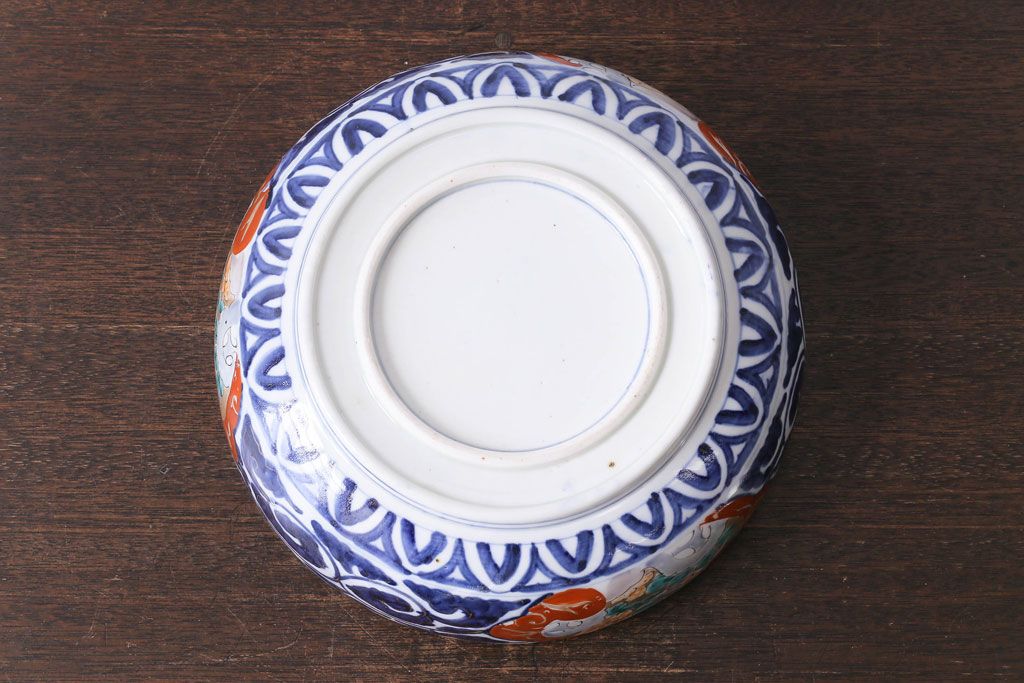明治期　麒麟・獅子の図　色絵深鉢・大(深皿、和食器)