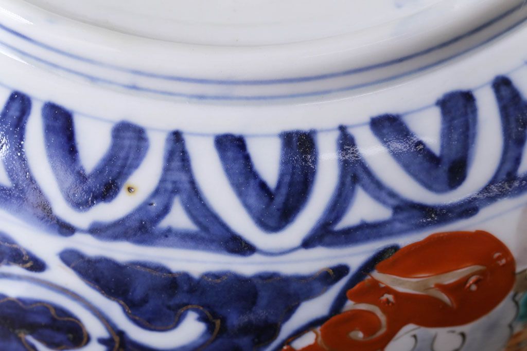 明治期　麒麟・獅子の図　色絵深鉢・大(深皿、和食器)