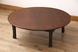 和製アンティーク　栓材　昭和中期　黒塗りの脚がかっこ良い雰囲気を醸し出す丸ちゃぶ台(座卓、折りたたみテーブル、ローテーブル)(R-051450)