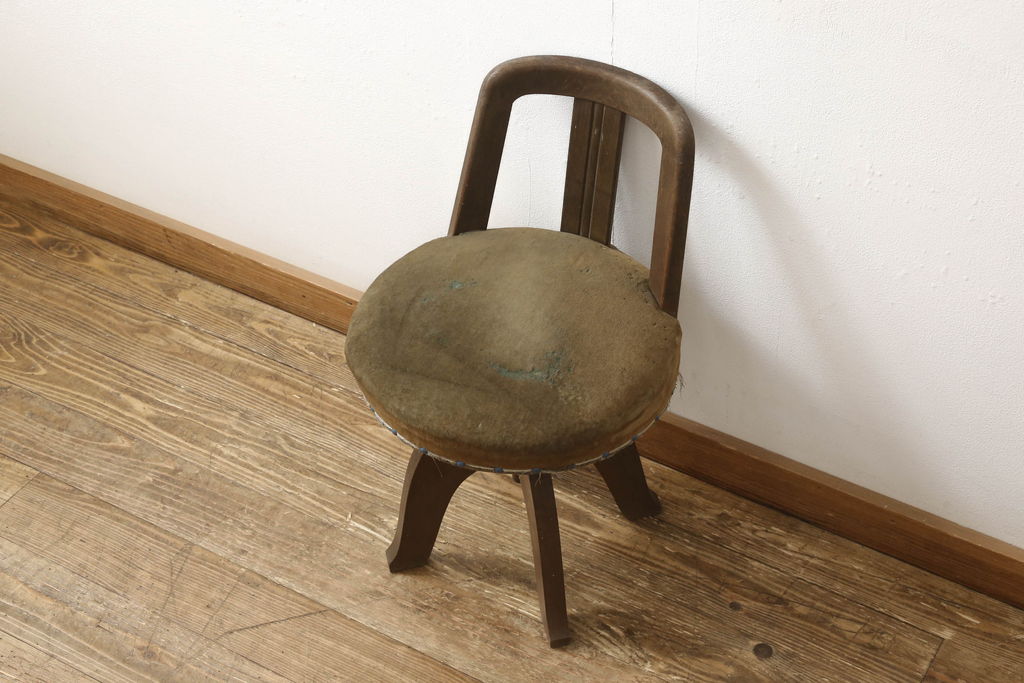 和製アンティーク ナラ材製 昭和初期頃のレトロ感たっぷりな回転椅子