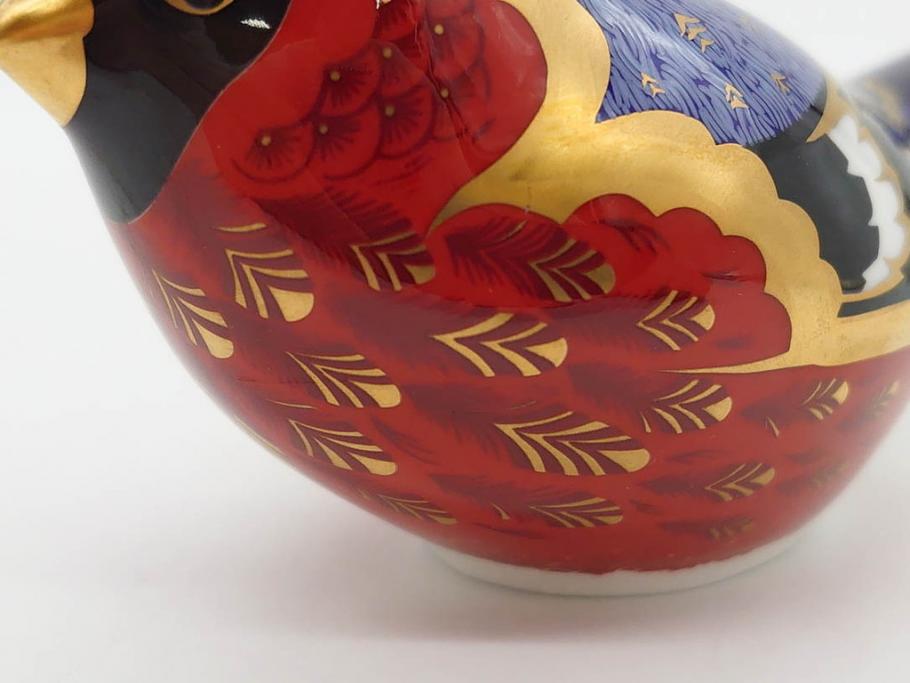 イギリス　ROYAL CROWN DERBY(ロイヤルクラウンダービー)　Bullfinch(ブルフィンチ)　華やかな中に可愛らしさを漂わせるフィギュリン(置き物、置物、陶器、オブジェ、ディスプレイ、2004、アトリ科ウソ属、小鳥、英国)(R-076748)