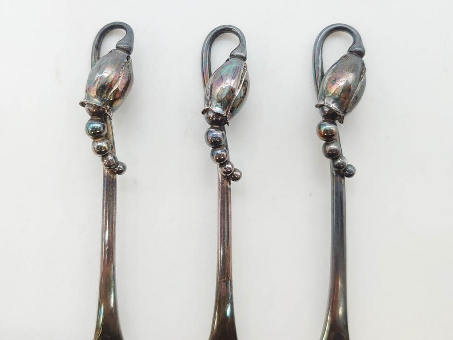 デンマーク　GEORG JENSEN(ジョージ・ジェンセン)　BLOSSOM(ブロッサム)　STERLING SILVER(スターリングシルバー)　総重量約58.34g　モカスプーン6本セット(カトラリー、SV925、銀製品、洋食器、箱付き)(R-083084)