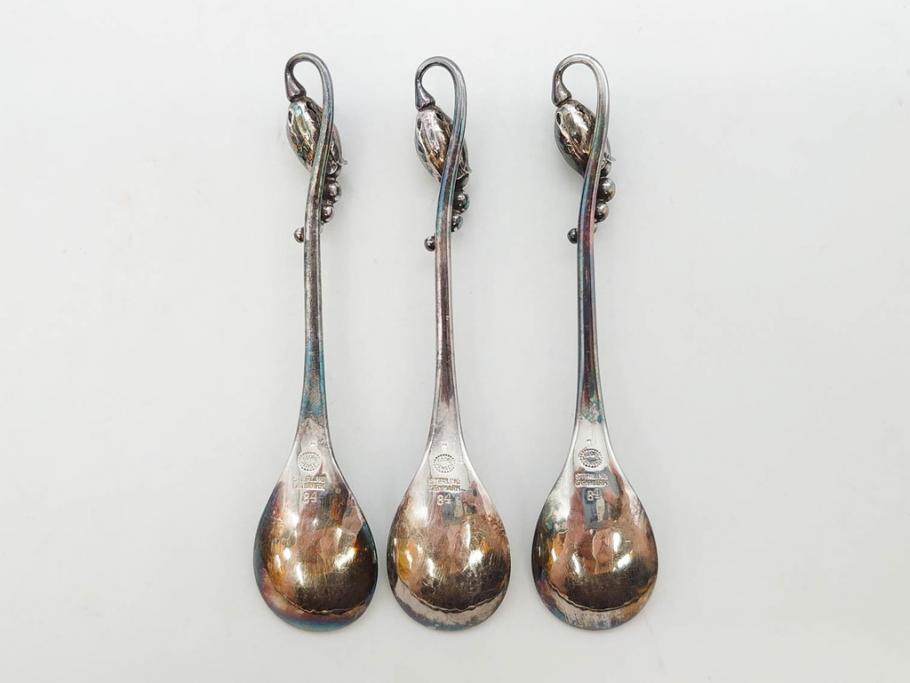 デンマーク　GEORG JENSEN(ジョージ・ジェンセン)　BLOSSOM(ブロッサム)　STERLING SILVER(スターリングシルバー)　総重量約58.34g　モカスプーン6本セット(カトラリー、SV925、銀製品、洋食器、箱付き)(R-083084)