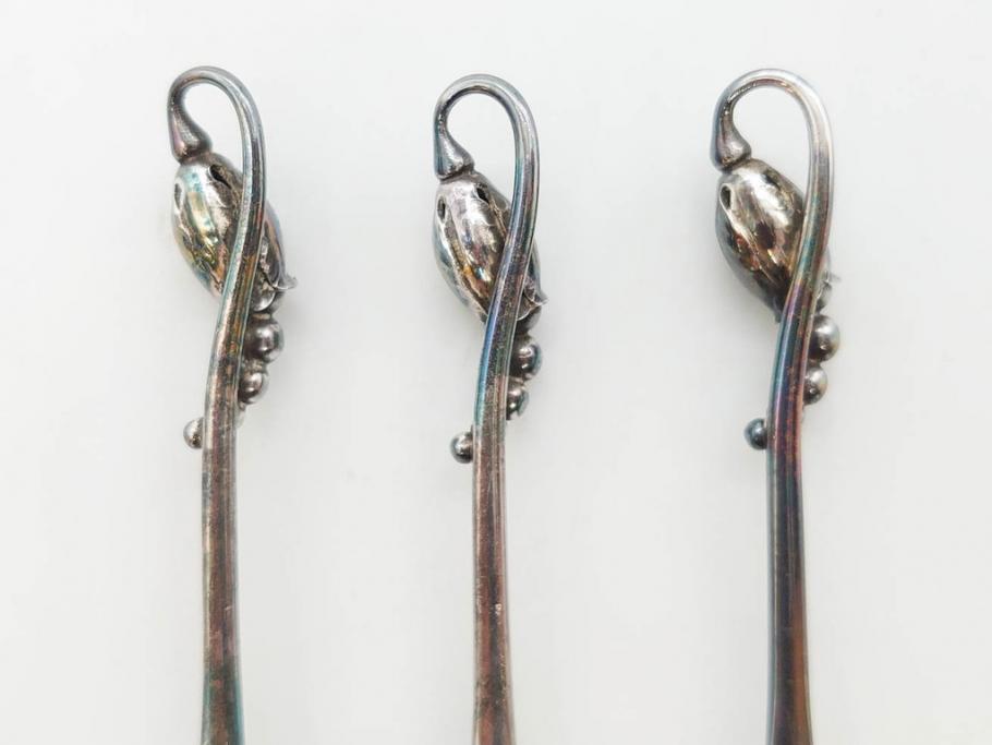 デンマーク　GEORG JENSEN(ジョージ・ジェンセン)　BLOSSOM(ブロッサム)　STERLING SILVER(スターリングシルバー)　総重量約58.34g　モカスプーン6本セット(カトラリー、SV925、銀製品、洋食器、箱付き)(R-083084)