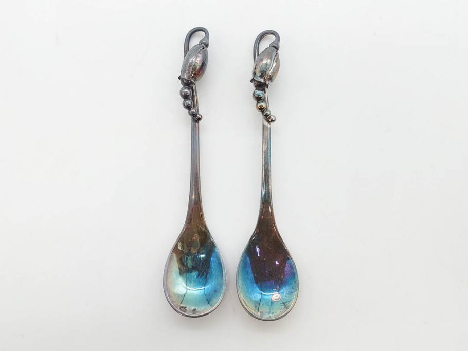 デンマーク　GEORG JENSEN(ジョージ・ジェンセン)　BLOSSOM(ブロッサム)　STERLING SILVER(スターリングシルバー)　総重量約58.34g　モカスプーン6本セット(カトラリー、SV925、銀製品、洋食器、箱付き)(R-083084)