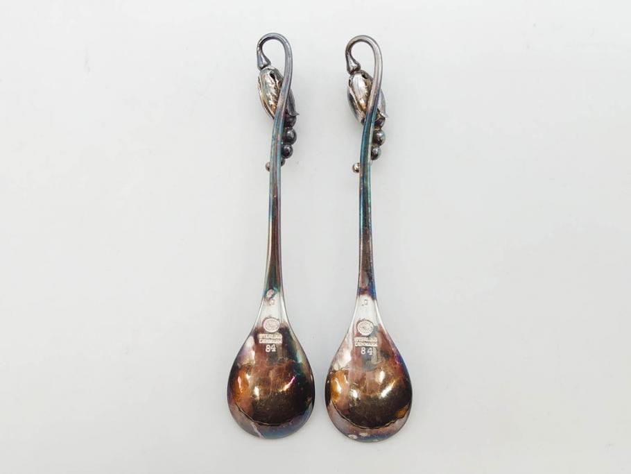 デンマーク　GEORG JENSEN(ジョージ・ジェンセン)　BLOSSOM(ブロッサム)　STERLING SILVER(スターリングシルバー)　総重量約58.34g　モカスプーン6本セット(カトラリー、SV925、銀製品、洋食器、箱付き)(R-083084)