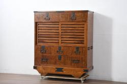 中古　美品　大阪泉州桐箪笥　特注　汚れが付きにくいメラミン化粧板を使った総桐箪笥・下段(総桐たんす、胴丸、和たんす、和タンス、衣装箪笥、収納箪笥、チェスト、サイドチェスト)(R-081759)