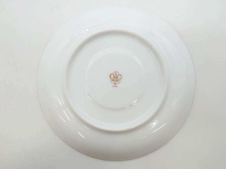 大倉陶園(OKURA、OAC)　深みのあるブルーローズが美しいモーニングカップ&ソーサー2客セット(バラ、薔薇、金彩、白磁、C&S、洋食器)(R-083088)