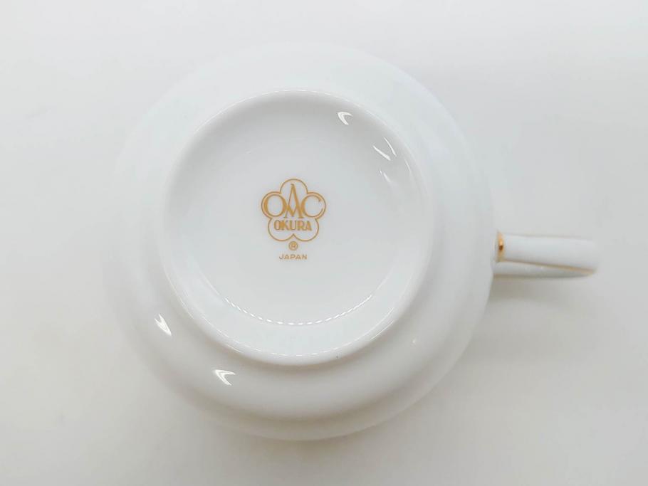 大倉陶園(OKURA、OAC)　深みのあるブルーローズが美しいモーニングカップ&ソーサー2客セット(バラ、薔薇、金彩、白磁、C&S、洋食器)(R-083088)