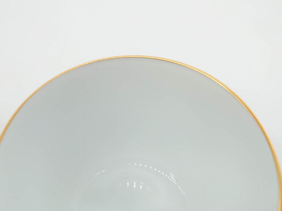 大倉陶園(OKURA、OAC)　深みのあるブルーローズが美しいモーニングカップ&ソーサー2客セット(バラ、薔薇、金彩、白磁、C&S、洋食器)(R-083089)