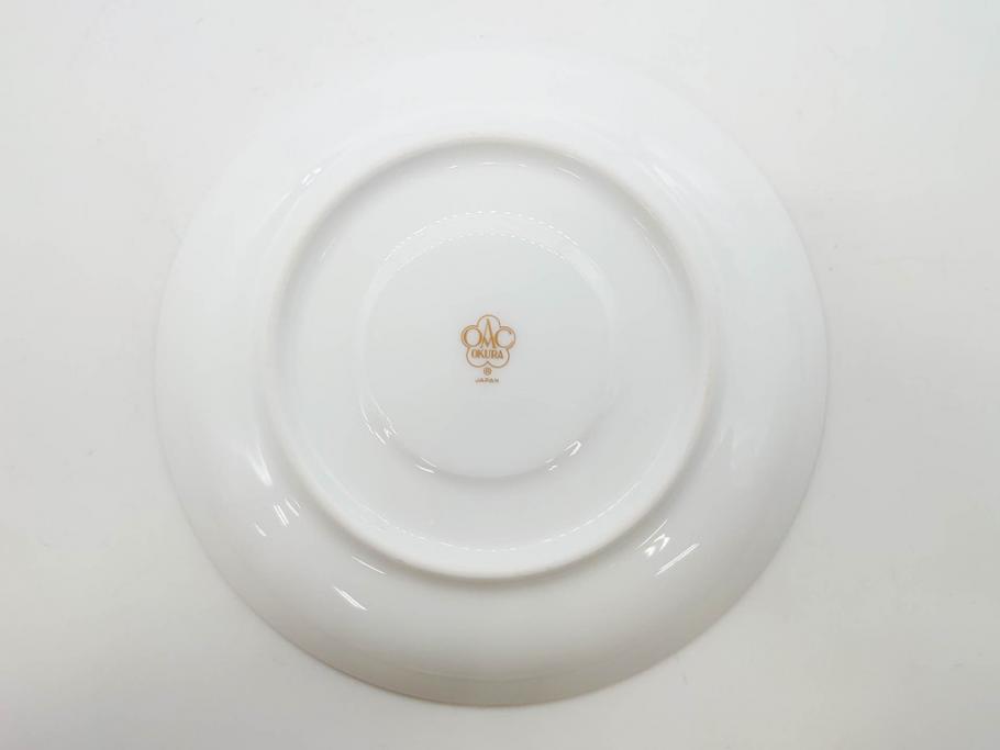 大倉陶園(OKURA、OAC)　深みのあるブルーローズが美しいモーニングカップ&ソーサー2客セット(バラ、薔薇、金彩、白磁、C&S、洋食器)(R-083089)