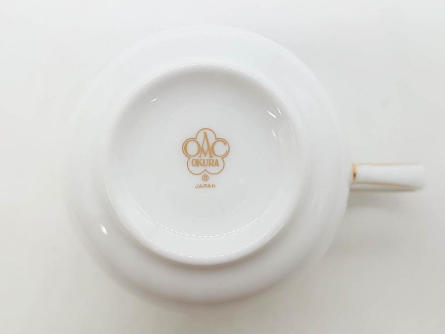 大倉陶園(OKURA、OAC)　深みのあるブルーローズが美しいモーニングカップ&ソーサー2客セット(バラ、薔薇、金彩、白磁、C&S、洋食器)(R-083089)