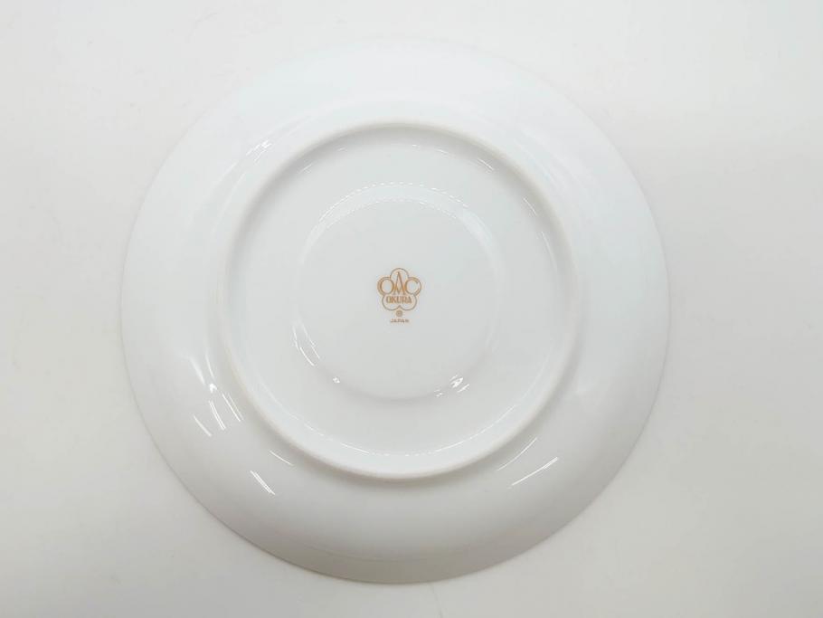 大倉陶園(OKURA、OAC)　深みのあるブルーローズが美しいモーニングカップ&ソーサー2客セット(バラ、薔薇、金彩、白磁、C&S、洋食器)(R-083089)