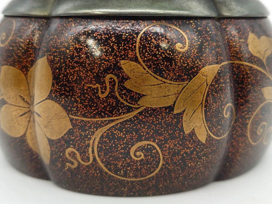 時代物　大名道具　金蒔絵　梨地　阿古陀　香炉(花唐草、籠目火屋、木製、漆器、漆芸、仏具、茶道具、木箱付き)(R-083127)