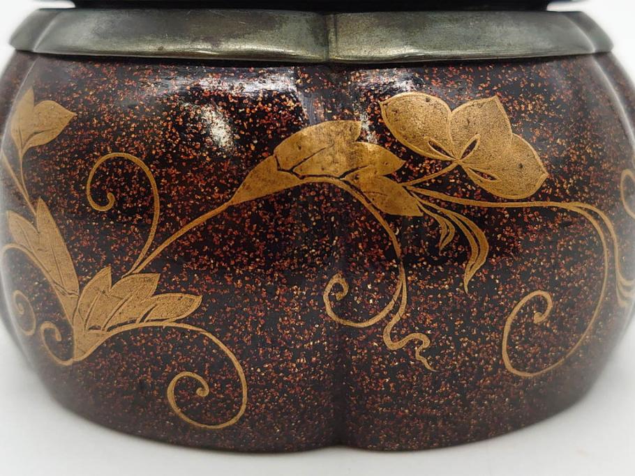 時代物　大名道具　金蒔絵　梨地　阿古陀　香炉(花唐草、籠目火屋、木製、漆器、漆芸、仏具、茶道具、木箱付き)(R-083127)