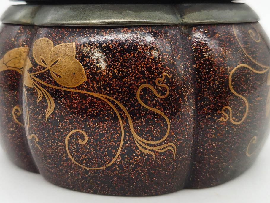 時代物　大名道具　金蒔絵　梨地　阿古陀　香炉(花唐草、籠目火屋、木製、漆器、漆芸、仏具、茶道具、木箱付き)(R-083127)