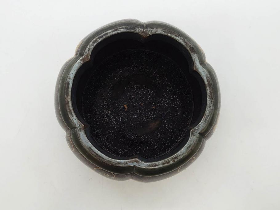 時代物　大名道具　金蒔絵　梨地　阿古陀　香炉(花唐草、籠目火屋、木製、漆器、漆芸、仏具、茶道具、木箱付き)(R-083127)