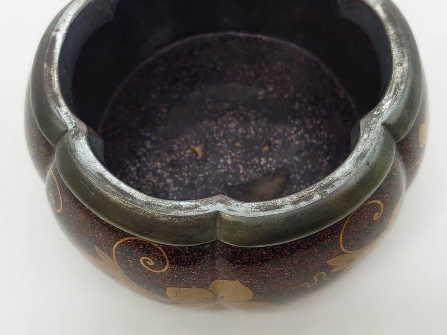 時代物　大名道具　金蒔絵　梨地　阿古陀　香炉(花唐草、籠目火屋、木製、漆器、漆芸、仏具、茶道具、木箱付き)(R-083127)