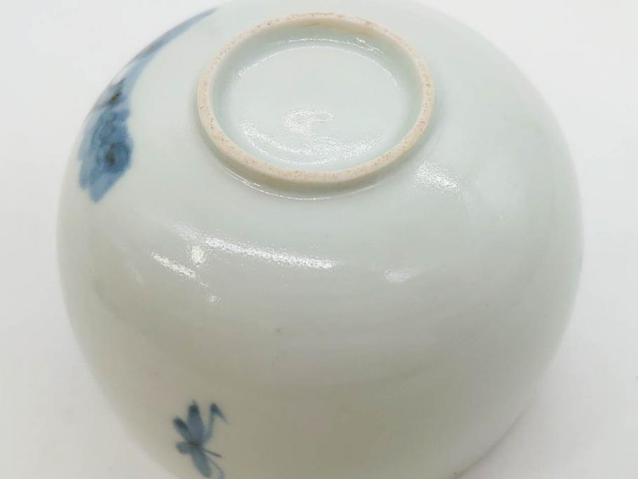 江戸期　古伊万里　染付　柳文が目を引く湯呑み2客セット(湯のみ、ぐい呑み、煎茶、茶器、和食器)(R-083129)