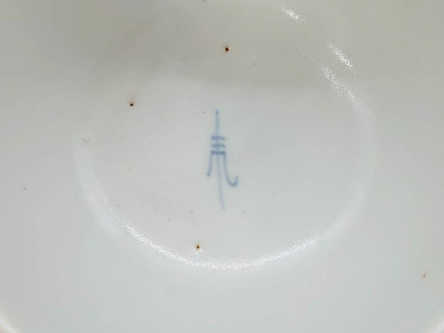 江戸期　古伊万里　染付　柳文が目を引く湯呑み2客セット(湯のみ、ぐい呑み、煎茶、茶器、和食器)(R-083129)