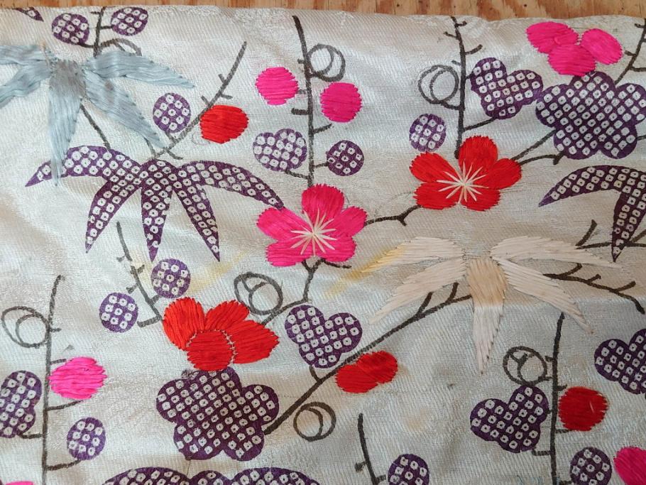 明治～大正　正絹　刺繍　鶴亀　松竹梅　振袖　着物　打掛(古布、リメイク、衣装、Japanese KIMONO)(R-076756)