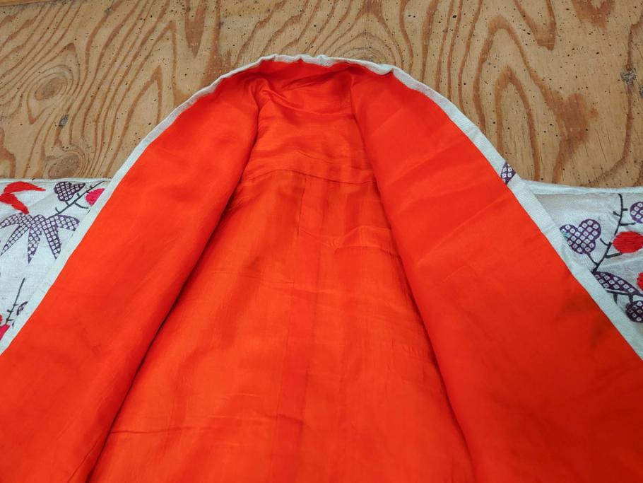 明治～大正　正絹　刺繍　鶴亀　松竹梅　振袖　着物　打掛(古布、リメイク、衣装、Japanese KIMONO)(R-076756)