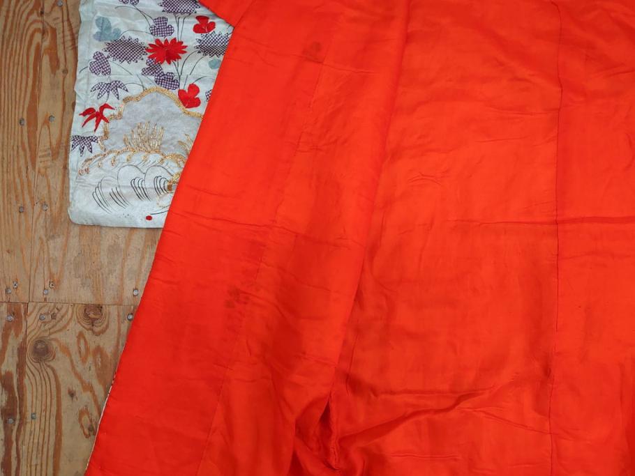 明治～大正　正絹　刺繍　鶴亀　松竹梅　振袖　着物　打掛(古布、リメイク、衣装、Japanese KIMONO)(R-076756)