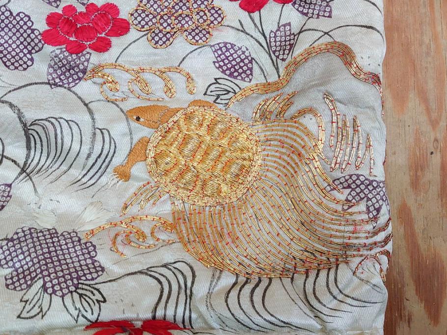 明治～大正　正絹　刺繍　鶴亀　松竹梅　振袖　着物　打掛(古布、リメイク、衣装、Japanese KIMONO)(R-076756)