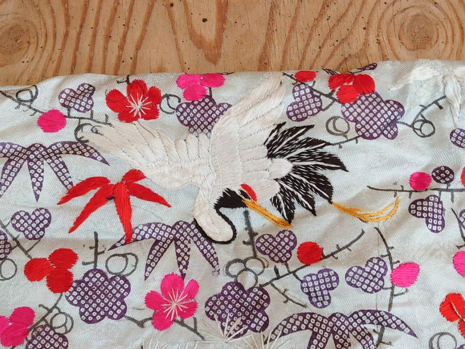 明治～大正　正絹　刺繍　鶴亀　松竹梅　振袖　着物　打掛(古布、リメイク、衣装、Japanese KIMONO)(R-076756)